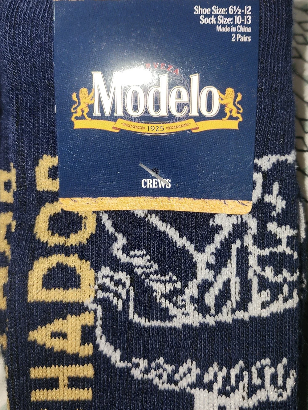 Modelo Cerveza Navy Crew Socks with Gold Accents & Hat NWT